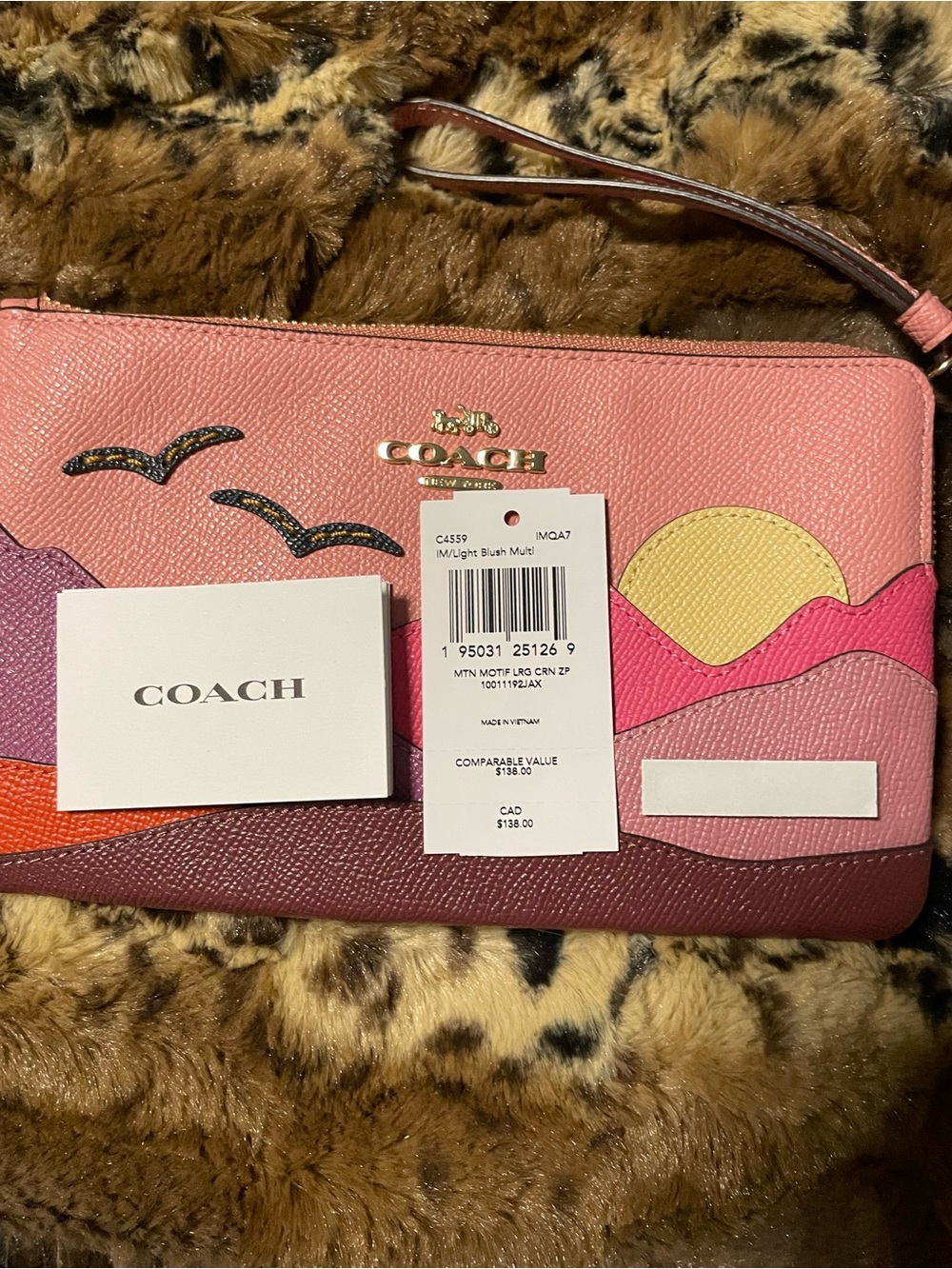Coach Pink Multi-Tone Leather Wristlet with Mountain Appliqué - Picture 7 of 8